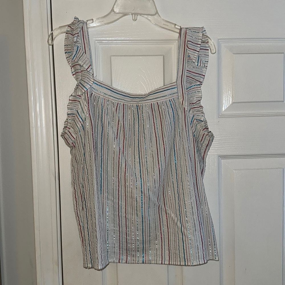 Patriotic metallic flutter sleeve top